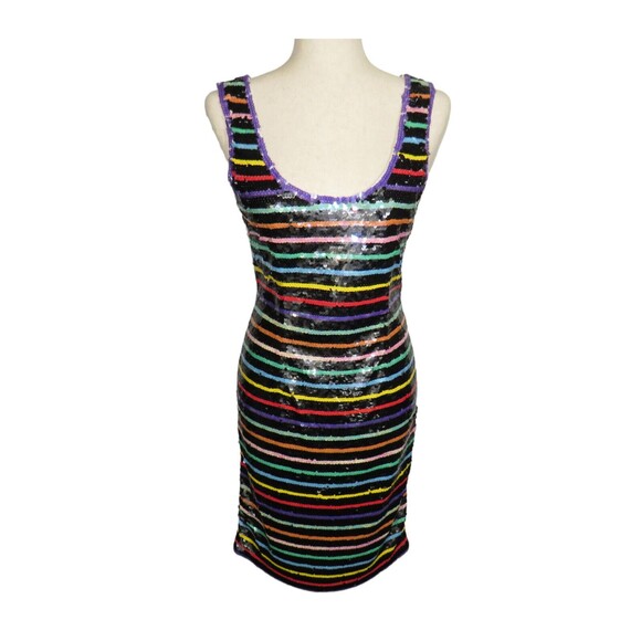 Vintage Black Tie Made By He-Ro Industries Black Rainbow Sequin Party Dress Sz 8